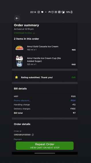 Blinkit icecream loot 💰 
Full invoice dekhne ke liye reel s