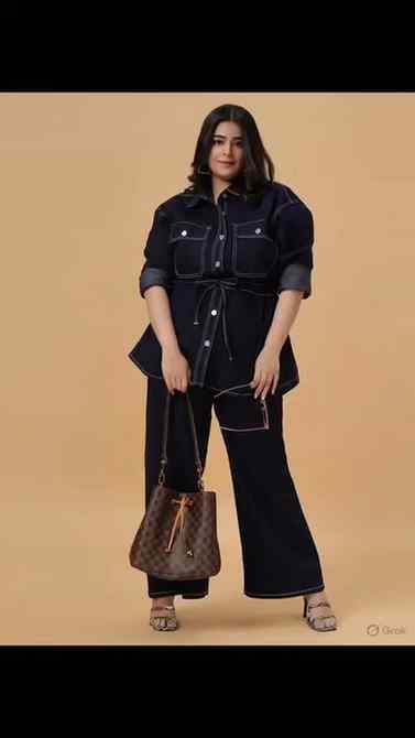 Own your curves in this Plus Size Dark Blue Denim Co-Ord Set