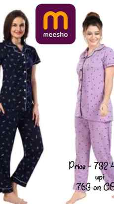 Women's Premium Lounge Wear Night Suit Combo Set Printed Nig