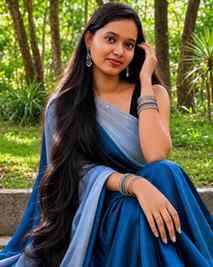 Draped in blue, wrapped in peace. 💙🍃
#SareeLove
#longhair