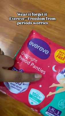 1 period panty= 3 pads
Gives 12 hour protection
360 ° Anti