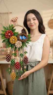 🌲✨ DIY Pine Cone Wall Hanging – Nature to Luxury Decor! 🌸�