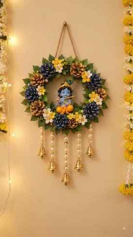 ✨🌸 DIY Peacock Feather & Pine Cone Krishna Wall Hanging 🌸✨
