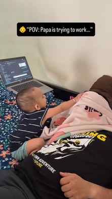 Behind every hardworking father is a little one who only wan