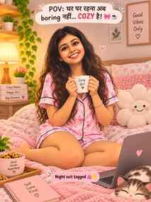 घर पर रहना boring नहीं… COZY होना चाहिए! 🎀☕✨
ये cute सा nig