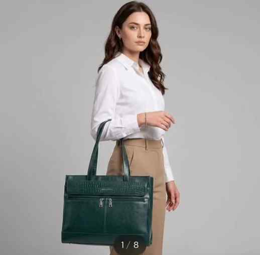 Premium Green Genuine Leather
Laptop Tote Bag for Women | E