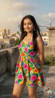 Bright floral sundress for a sunny rooftop golden hour. 🌺☀️