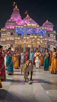 🐒🙏 Jab monkeys bhi Prem Mandir ki bhakti mein doob gaye! �