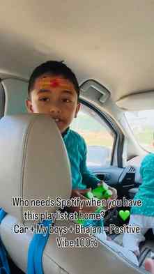 bhajan vibes, car bhajan, kids singing bhajan, spiritual mom