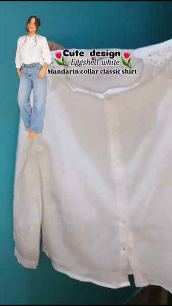 Eggshell white Mandarin collar classic shirt . comment for '