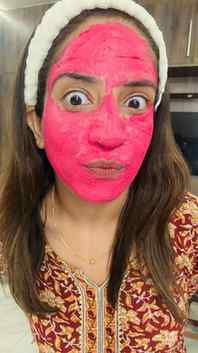 Not me looking like a pink monster just for my skincare! 😂�