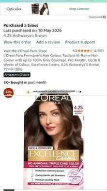 Hey! ❤️ 

L'Oreal Excellence Crème 4.25 Aishwarya's Brown
No