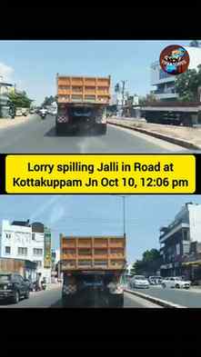 Lorry spilling Jalli in Road at
Kottakuppam junction Oct 10,