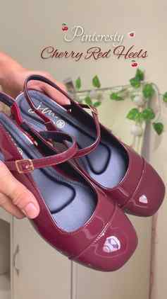 I found Cherry Red Mary Janes heels from @jmlooks.official �