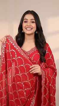 लाल साड़ी में रॉयल और खूबसूरत लुक ❤️😍 | Beautiful Red Saree