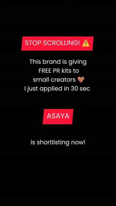 Asaya is offering free PR kits
ASAYA COLLAB FORM IS LIVE
FO