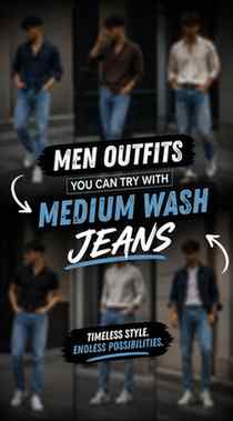 Medium wash blue jeans Outfits.
[ Jeans men’s fashionable Ou
