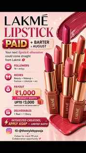 Lakmé Lipstick Paid + Barter Collaboration 💄✨
Want to apply