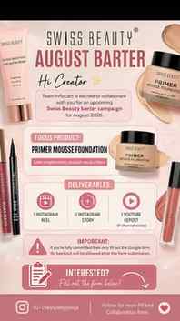✨ SWISS BEAUTY AUGUST BARTER CAMPAIGN ✨
Hi Creators! 💖
Te