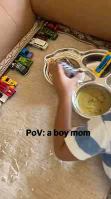 Just a boy with his cars in his all meals 😎

[Toddler life,