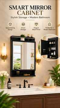 Upgrade your bathroom with this stylish Black Mirror Cabinet