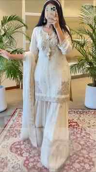 Take a look at this Embroidered Kurta, Sharara & Dupatta Set