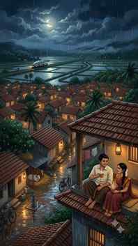 🌧️🌙 மழை இரவு…
🏡 அமைதியான கிராமம்…
🌾 நனைந்த நெல் வயல்கள்…