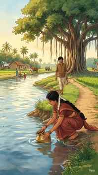 அந்த நதிக்கரையில் தொடங்கிய காதல்… ❤️🌿
ஒரு குடம் தண்ணீர் எட