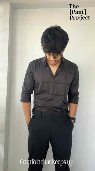 Wearing [The Pant Project ] Black Slim-Fit Stretch Formal Pa